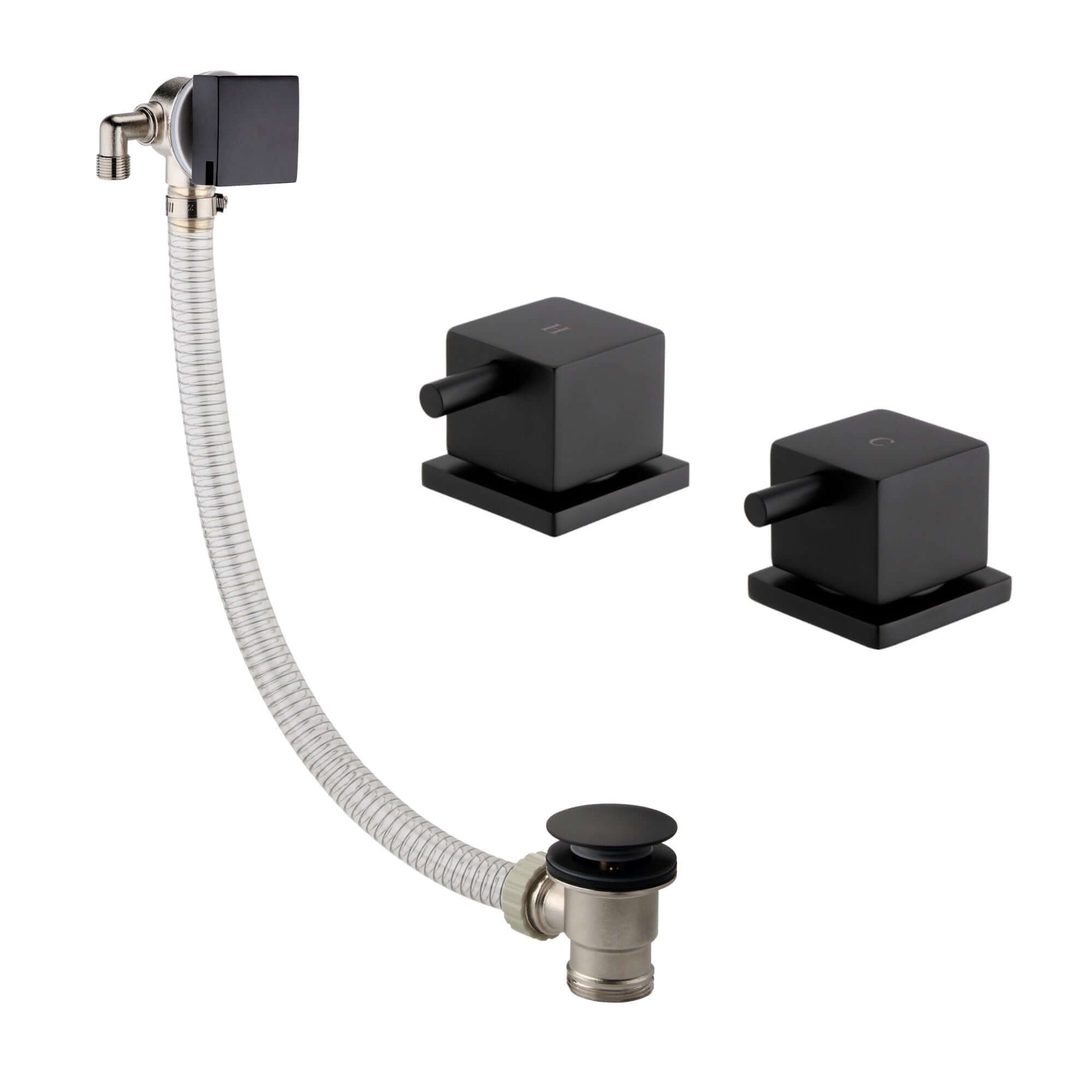 Buy Square overflow bath filler with 3/4" deck bath side valves (pair) - matt black online UK